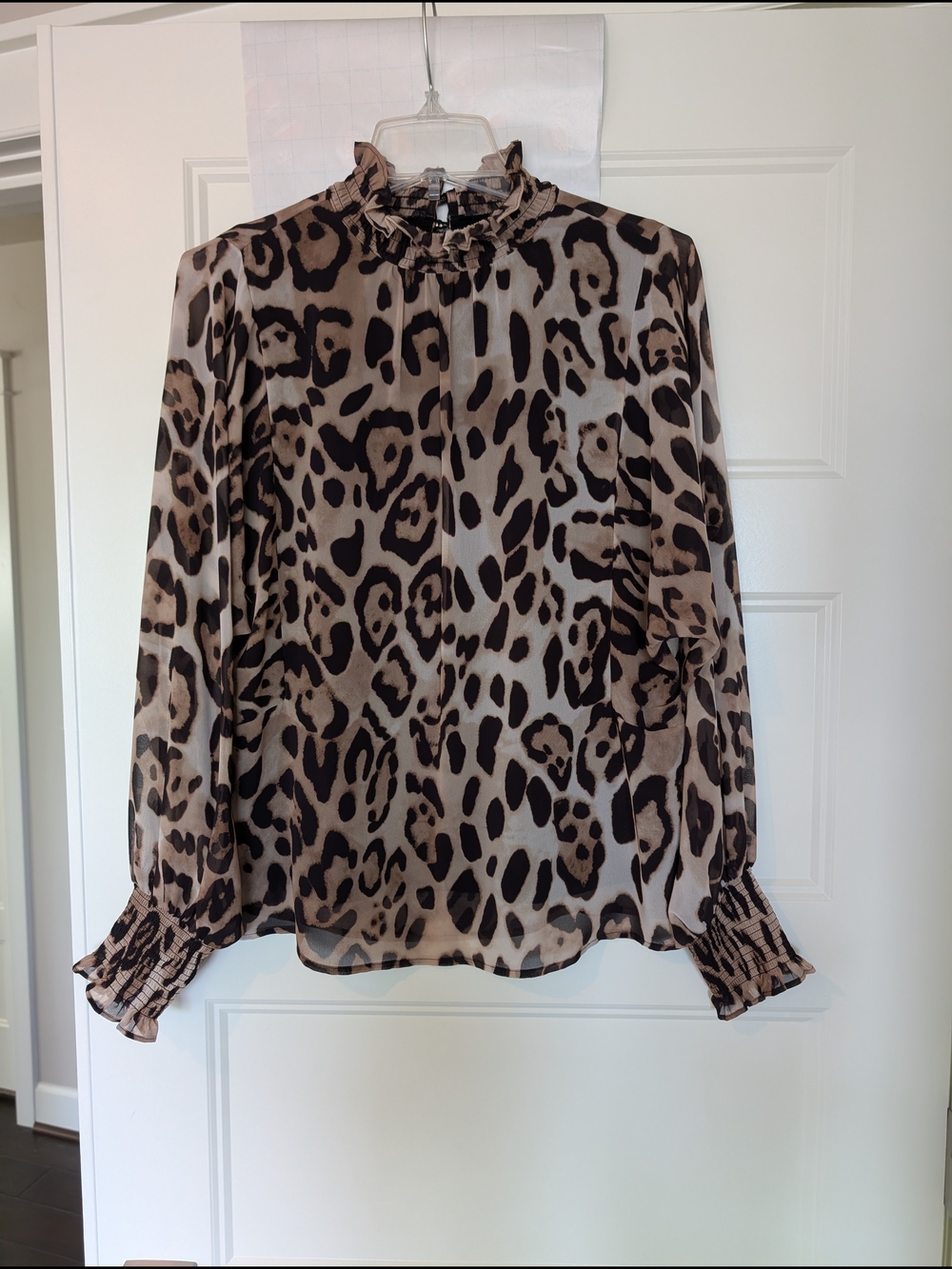 Vince Camuto Leopard-Print Ruffle-Neck Blouse - Taupe & Black